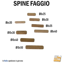 Carica l'immagine nel visualizzatore di Gallery, spine faggio per assemblaggio giunzione mobili in legno faggio striate per incollaggi vinavil d6x30mm spine spina tassello per mobili