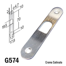 Carica l'immagine nel visualizzatore di Gallery, contropiastra incontro porta serratura bonaiti G574 mm 90x18 x scorrevole scrigno 4G57400085 cromo satinato incontro riscontro piastrina