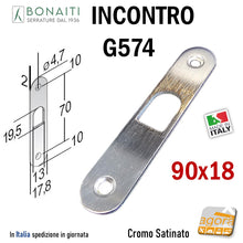 Carica l'immagine nel visualizzatore di Gallery, contropiastra incontro porta serratura bonaiti G574 mm 90x18 x scorrevole scrigno 4G57400085 cromo satinato