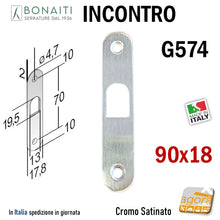 Carica l'immagine nel visualizzatore di Gallery, contropiastra incontro porta serratura bonaiti G574 mm 90x18 x scorrevole scrigno 4G57400085 cromo satinato incontri riscontri contropiastre originali