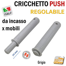Carica l'immagine nel visualizzatore di Gallery, CRICCHETTO PUSH REGOLABILE PER APERTURA ANTE INVISIBILI MOBILE SENZA MANIGLIA INCASSO CORSA 14mm GRIGIO CORTO Professionale
