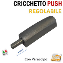 Carica l'immagine nel visualizzatore di Gallery, Cricchetto Push alta qualità regolabile per aprire le ante senza maniglia da applicare avvitato esterno con le viti regolabile grigio scuro piombo antracite con paracolpo