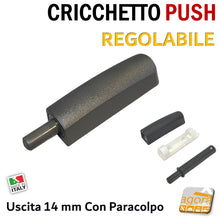 Carica l'immagine nel visualizzatore di Gallery, Cricchetto Push alta qualità regolabile per aprire le ante senza maniglia da applicare avvitato esterno con le viti regolabile grigio scuro piombo antracite con paracolpo