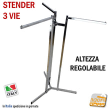 Carica l'immagine nel visualizzatore di Gallery, stender 3 vie per negozi arredo negozio espositore capi appesi intimo abiti portabito regolabile in altezza 3 bracci cromato gondola cromato
