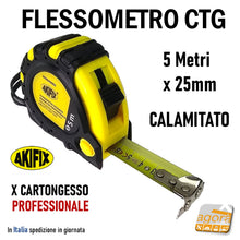 Carica l'immagine nel visualizzatore di Gallery, Flessometro 5 Metri a nastro 25mm professionale per cartongesso cartongessisti calamitato con calamita blocco AKIFIX NSM40002 metro flessibile
