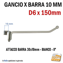 Carica l'immagine nel visualizzatore di Gallery, Blister per barra rettangolare 10 mm: gancio singolo D6 x 150 mm bianco di seconda scelta, economico e funzionale.