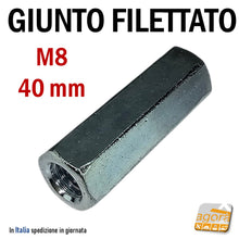 Carica l'immagine nel visualizzatore di Gallery, giunto filettato metrico M8 giunzione filettata DIN6334 UNI5535 8x40mm lunga 4cm zincata bianca filetto metrico M8