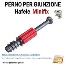 Load image into Gallery viewer, Perni per Giunzione Pannelli HAFELE Minifix Perno S200 mm 34 foro D5 x 11 mm per eccentrico x Armadi