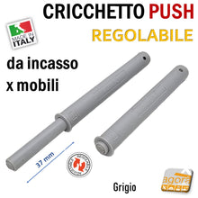 Carica l'immagine nel visualizzatore di Gallery, CRICCHETTO PUSH REGOLABILE PER APERTURA ANTE INVISIBILI MOBILE SENZA MANIGLIA INCASSO CORSA 37 GRIGIO - cricchetto a pressione regolabile 3mm da incassare nel mobile