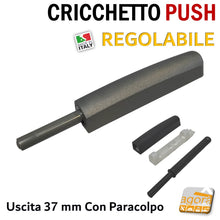Carica l'immagine nel visualizzatore di Gallery, pistoncino per apertura ante senza maniglia push registrabile grande cricchetto m push regolabile lungo uscita 40mm 37mm grigio scuro senza maniglia apertura anta con cricchetti aggiuntivi retrofitting applicato con viti
