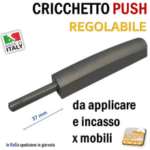 Carica l'immagine nel visualizzatore di Gallery, pistoncino per apertura ante senza maniglia push registrabile grande cricchetto m push regolabile lungo uscita 40mm 37mm grigio scuro senza maniglia apertura anta con cricchetti aggiuntivi retrofitting applicato con viti