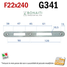 Carica l'immagine nel visualizzatore di Gallery, gaccia contropiastra per serratura YALE Bonaiti frontale bordo tondo 240x22mm 24cm G341 per serrature porte
