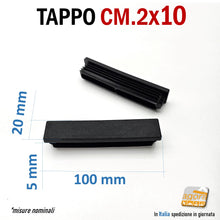 Carica l'immagine nel visualizzatore di Gallery, TAPPI TAPPO RETTANGOLARE 20x100mm NERO PUNTALE PLASTICA altezza 5mm cm 10x2 copritesta sottopiede