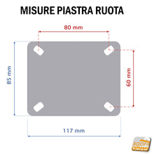 Carica l'immagine nel visualizzatore di Gallery, ruota x carrelli ruota per carrello in gomma elastica blu alta portata antitraccia antimacchia antitaglio diametro 125mm piastra grande 120x85 117x85mm fori interasse 80x60mm alta portata pesante con freno senza freno fissa girevole cuscinetti a sfera e rulli 85x117 d 12,5cm
