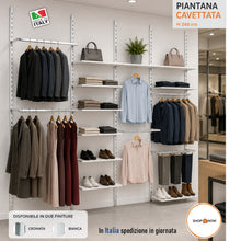 Carica l'immagine nel visualizzatore di Gallery, canalina per arredamento parete negozi scaffalatura scafalature piantana cavettata fissaggio a muro cave passo 50mm p50 5cm a U 240cm attrezzatura esposizione negozio
