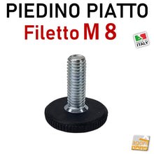 Carica l'immagine nel visualizzatore di Gallery, PIEDI PIEDINO FILETTATO M8x25 8x22mm BASSO D28x6 ZIGRINATO PIEDE LIVELLATORE PIATTO NERO