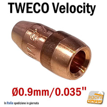 Carica l'immagine nel visualizzatore di Gallery, High Performance Tweco Velocity VTS-35 Contact Tips Punta guidafilo per saldatrice a filo MIG diametro filo 0,9mm 0.035" in rame punte per filo
