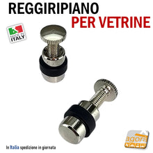 Carica l'immagine nel visualizzatore di Gallery, reggiripiano per vetrine vetrinette perno filettato con vite M6 ottone nichelato gomma nera perni per teche teca in vetro filetto metrico