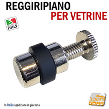 Carica l'immagine nel visualizzatore di Gallery, reggiripiano per vetrine vetrinette perno filettato con vite M6 ottone nichelato gomma nera perni per teche teca in vetro