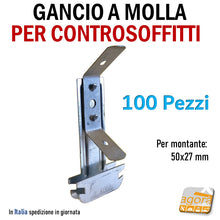 Carica l'immagine nel visualizzatore di Gallery, Ganci a molla per struttura metallica controsoffitto in cartongesso CTG bordi arrotondati per montante 50/27 50/30 30/50 49x27mm AKIFIX per pendino d 4 mm