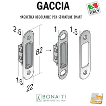 Load image into Gallery viewer, Riscontro Gaccia Bonaiti GS80 Magnetica Contropiastra per Serrature SMART Regolabile Cromo opaco Nichelato Nero Ottone