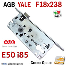 Carica l'immagine nel visualizzatore di Gallery, Dettaglio meccanica serratura Yale AGB cromo opaco satinato entrata 50 interasse 85 F18 mm 238x18