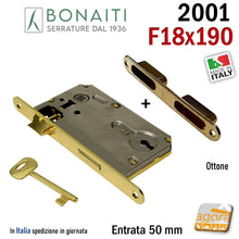 Carica l'immagine nel visualizzatore di Gallery, Kit Serratura Bonaiti 2001 F18x190 Patent 240 + contropiastra G220 Ottone