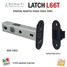 Load image into Gallery viewer, serratura 48L66A60K9 Bonaiti Latch 12 frontale bordo tondo 26x57 entrata 60mm interasse 19mm magnetica L66T Passage NERA