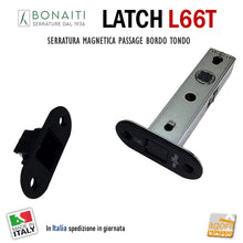 Load image into Gallery viewer, serratura magnetica Bonaiti Latch 12 frontale bordo tondo 26x57 entrata 60mm interasse 19mm magnetica L66T Passage NERA quadrotto 8x8