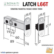 Load image into Gallery viewer, serratura Bonaiti Latch 12 frontale bordo tondo 26x57 entrata 60mm interasse 19mm magnetica L66T Passage BLACK
