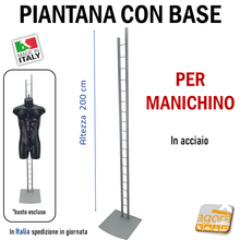 Carica l'immagine nel visualizzatore di Gallery, stand per manichino supporto per busti negozio abbigliamento abiti vestiti manichini a scala attacco a collo grigio argento