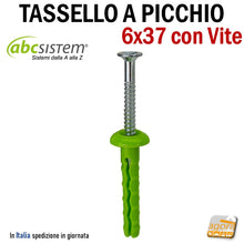 Carica l'immagine nel visualizzatore di Gallery, Tassello in nylon di colore verde con testa bombata e viti in acciaio zincate a picchio a percussione da martellare 6x37 D6x40 tasselli per cartongesso con collarino