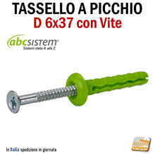 Carica l'immagine nel visualizzatore di Gallery, Tassello in nylon di colore verde con testa bombata e viti in acciaio zincate a picchio a percussione da martellare 6x37 D6x40