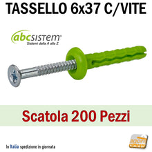 Carica l'immagine nel visualizzatore di Gallery, Tassello in nylon di colore verde con testa bombata e viti in acciaio zincate a picchio a percussione da martellare 6x37 D6x40 tasselli per cartongesso con collarino 200 pezzi pronta consegna