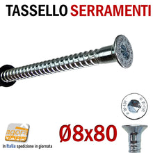 Carica l'immagine nel visualizzatore di Gallery, Tassello prolungato per serramenti WURTH SHARK UR con vite a testa piana svasata in acciaio zincato 8 X 80 LUNGHEZZA 8CM torx foro d 8 5912808403005