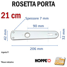 Carica l'immagine nel visualizzatore di Gallery, Guarnitura maniglia porta interna argento alluminio F1 patent a copertura totale grande lunga HOPPE 21cm interasse 9cm