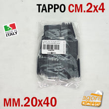 Carica l'immagine nel visualizzatore di Gallery, TAPPI TAPPO RETTANGOLARE 20x40 NERO PUNTALE PLASTICA cm 2x4 SOTTOPIEDE ALETTATO puntale copertura per tubolari profilati 4x2cm confezione