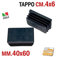 Carica l'immagine nel visualizzatore di Gallery, mm.60x40 NERO - Tappo sottopiede copritesta alettato per tubi tubolari tubolare metallico da inserire a pressione. Puntale con alette per telai strutture tavoli carpenteria metallica. In plastica nera ben rifinito di qualità. Tappo Cappucci Estremità Tubo Rettangolare Plastica tubo otturazione coperchi. mm40x60 cm6x4 prezzo distributore industriale produttore produzione materiali plastici. Tappi disponibili spedizione veloce. Inserto a lamelle