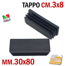 Carica l'immagine nel visualizzatore di Gallery, 10pz TAPPO RETTANGOLARE mm 30x80 NERO PUNTALE PLASTICA cm 3x8 SOTTOPIEDE ALETTATO TAPPI NERI - INSERTO ALETTATO CON LAMELLE PLASTICA NERA BELLO BEN RIFINITO IN PRONTA CONSEGNA
