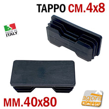 Carica l'immagine nel visualizzatore di Gallery, mm80x40 NERO - Tappo sottopiede copritesta alettato per tubi tubolari tubolare metallico da inserire a pressione. Puntale con alette per telai strutture tavoli carpenteria metallica. In plastica nera ben rifinito di qualità. Tappo Cappucci Estremità Tubo Rettangolare Plastica tubo otturazione coperchi. mm40x80 cm8x4 prezzo distributore industriale produttore produzione materiali plastici. Tappi disponibili spedizione veloce. Inserto a lamelle