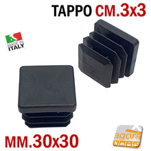 Carica l'immagine nel visualizzatore di Gallery, 10pz TAPPI QUADRATI 30x30 NERO SOTTOPIEDE PUNTALE ALETTATO cm 3x3 PLASTICA cappuccio inserto lamellare per tubi