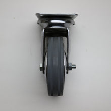 Carica l'immagine nel visualizzatore di Gallery, RUOTA GIREVOLE IN GOMMA GRIGIA DIAM.100MM C/PIASTRA 90x70MM CON FRENO/SENZA FRENO RUOTE AVO