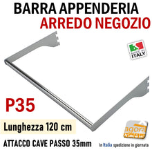 Carica l'immagine nel visualizzatore di Gallery, BARRA APPENDERIA X CAVETTATO P35 CROMO L 120cm APPENDIABITI PORTA ABITI ATTREZZATURA PARETE NEGOZIO