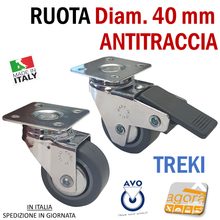 Carica l'immagine nel visualizzatore di Gallery, RUOTE RUOTA GIREVOLE D 40 mm GRIGIA Con PIASTRA 40x40 ANTITRACCIA CROMATA avo D4