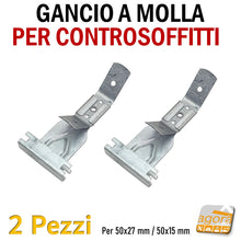 Carica l'immagine nel visualizzatore di Gallery, GANCIO CON MOLLA PER PROFILO SOFFITTO CARTONGESSO 50x15 50x27 CONTROSOFFITTO SOSPENSIONE PENDINO 2 pezzi
