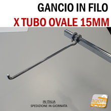 Load image into Gallery viewer, GANCIO IN FILO Ø 8 MM L275 X TUBO OVALE 15MM CR ESPOSIZIONE NEGOZIO PORTABLISTER GANCI