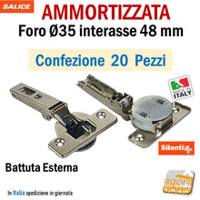Carica l'immagine nel visualizzatore di Gallery, 2-20pz CERNIERA AMMORTIZZATA CUCINA FORO 35 COLLO DIRITTO SALICE WURTH HAFELE int 48 PER MOBILI