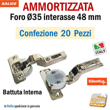 Carica l'immagine nel visualizzatore di Gallery, 2-20pz CERNIERA AMMORTIZZATA CUCINA FORO 35 COLLO PIENO SALICE WURTH HAFELE int 48 BATTUTA INTERNA PER MOBILI