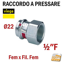 Carica l'immagine nel visualizzatore di Gallery, D22 x 1/2"F PRESTABO VIEGA RACCORDO A PRESSARE MANICOTTO FxFIL.FEM 1112 Press Fitting di altissima qualità per impianti industriali idraulici