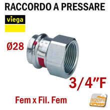Carica l'immagine nel visualizzatore di Gallery, D28 x 3/4"F PRESTABO VIEGA RACCORDO A PRESSARE MANICOTTO FxFIL.FEM 1112 Press Fitting di altissima qualità per impianti industriali idraulici